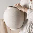 White Ceramic Vase - Large 12.5 Inch Round Floor Vase for Centerpieces, Farmhouse Rustic Minimalist Home Decor (Sandstone White)