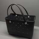 XL Waterproof Rubber Tote Beach Bag with Drainage Holes - Stylish Sandproof Carry-All with Decorative Charms for Pool & Lake