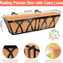 Riare 3 Pack 24 Inch Metal Railing Planter Window Box with Coco Liner- Adjustable Window Flower Boxes for Railings, Hanging Rail Planters for Deck, Balcony, Porch, Fence, Indoor Outdoor Plants