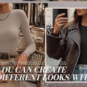 Ficerd 2 Pack Women's Ribbed Long Sleeve Tops, Crew Neck Slim Fit Undershirts Knit Basic Casual Stretch Layering Tee Shirts, Beige and Black, Small