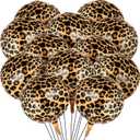 BBTO 12 Pcs Leopard & Cheetah Print Foil Balloons 22 Inch 4D Large Metallic Round Leopard Balloons Cheetah Print Decoration for Birthday Party Camo Animal Jungle Adventure Baby Shower Wedding