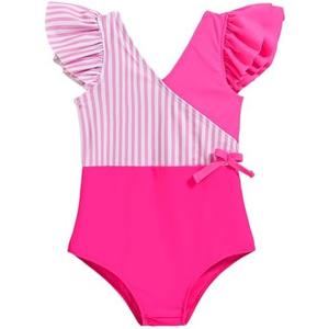 Mioglrie Toddler Baby Swimsuit Girl Bathing Suit Girl 3T 4T Girls One Piece Swimsuits Color Block Swimwear