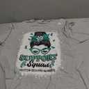 Support Squad Messy Bun Teal Ribbon Addiction Recovery T-Shirt (Gray, XL)