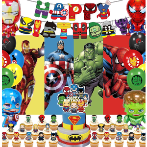 xisudwwdj 55 Pcs Hero Party Decorations,Birthday Decorations Include Banners,Cake Topper,Cupcake Topper,Latex Balloon,Shaped Aluminum Balloon,Backdrop Super Movie Theme Party