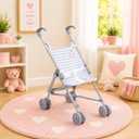 JC Toys Boutique | Folding Umbrella Doll Stroller for Children 2 Years Plus, Grey Stripes and Soft Embroidery | Sturdy Metal Frame | Pretend Play with Dolls up to 18 Long | Seat Belt