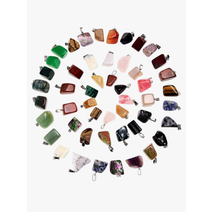 Hicarer 50 Pieces Mixed Stone Beads Crystal Stone Pendants Quartz Charms with Storage Bag for Jewelry Making