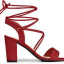 Allegra K Women's Lace Up Block High Heels Sandals (9, Red)
