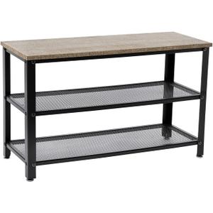 Flash Furniture Easton 3-Tier Shoe Rack with Mesh Metal Shelves, Wooden Storage Shelf with Seat, Entryway, Mudroom, Hallway, Bedroom, 28.75" L, Weathered Wood