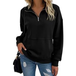 SHEWIN Womens Sweatshirt Casual Half Zip Pullover Solid Long Sleeve Tops Quarter Zip Sweatshirts Trendy Fall Outfits Clothes 2025, US 8-10(M), Black