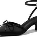 Coutgo Satin Kitten Low Heels with Bow Closed Pointed Toe Short Pumps Dress Wedding Party Shoes (8, Black)