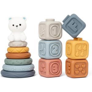 Montessori Stacking Toys Soft Building Blocks for Babies 6-12-18 Months, Infant Sensory Toy for Toddlers 1 2 3 Year Old, Silicone Soft Rings Stacker