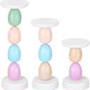 3 Pack Colorful Easter Egg Candle Holders for Pillar Candles 6" 8" 10" Wood Pillar Candle Holder Centerpiece Pastel Eggs Candlestick Holder for Fireplace Home Easter Spring Table Decoration