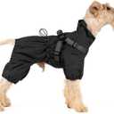 Mile High Life Waterproof Dog Raincoat, Full Coverage Small Dog Rain Coat with Harness, Adjustable 4 Legs Puppy Rain Jacket with Reflective Strip and Elastic Cuffs (Black, M Back Length 14.6")
