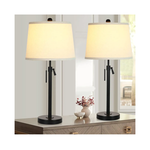 Bedside Table Lamps Set of 2: Tall Black Table Lamps for Living Room End Table | Height Adjustable 3-Way Dimmable Nightstand Lamp with Pull Chain Switch Modern Lamps for Bedroom Office(Bulbs Included)
