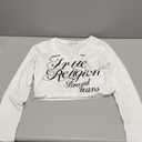 True Religion Women's Crystal Branded Logo V-Neck Baby Tee – Long Sleeve T-Shirt. MEDIUM