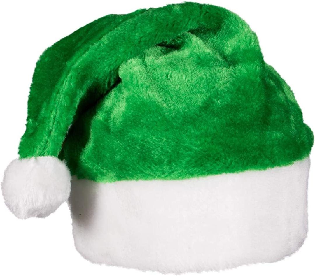 Green Plush Christmas Santa Hats Short Plush Xmas Santa Claus Cap Comfort Christmas Accessories for Women Men