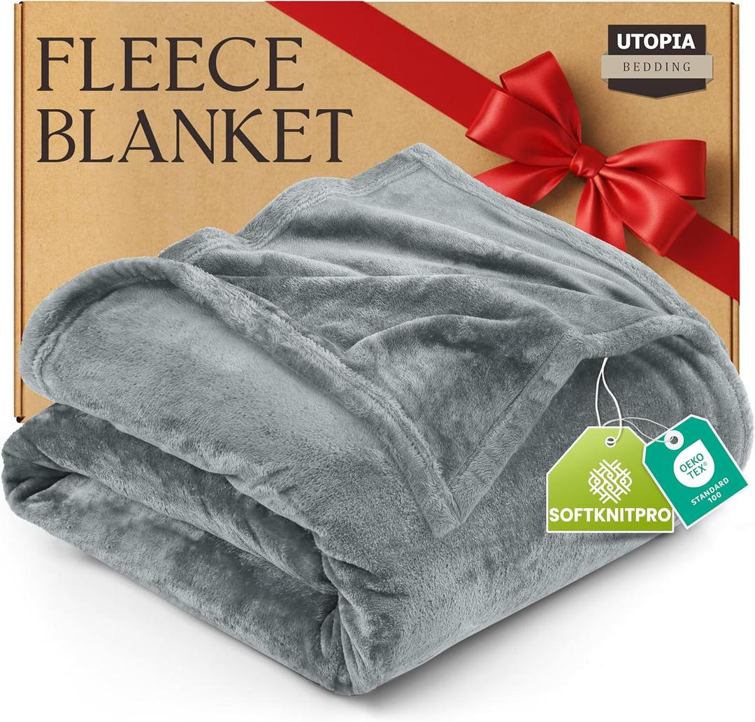Utopia Bedding Fleece Blanket Twin Size Ash Grey 300GSM Luxury Anti-Static Fuzzy Soft Microfiber Bed Blanket (60x80 Inch)