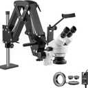 DZQ 7X-45X Jewelry Microscope with Spring Arm Stand, LED Ring Light, Long Working Distance, Stereo Microscope for Micro Inlay, Jewelers Bench Inspection Tool