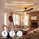 Wall Switch-52 inch Outdoor Ceiling Fan with Light Remote for Patios, Wet Rated Wood 3-Blade Propeller Ceiling Fans, Smart APP, High CFM 6-Speed DC Motor for Exterior Indoor, 3 LED Glass Lamp, Walnut
