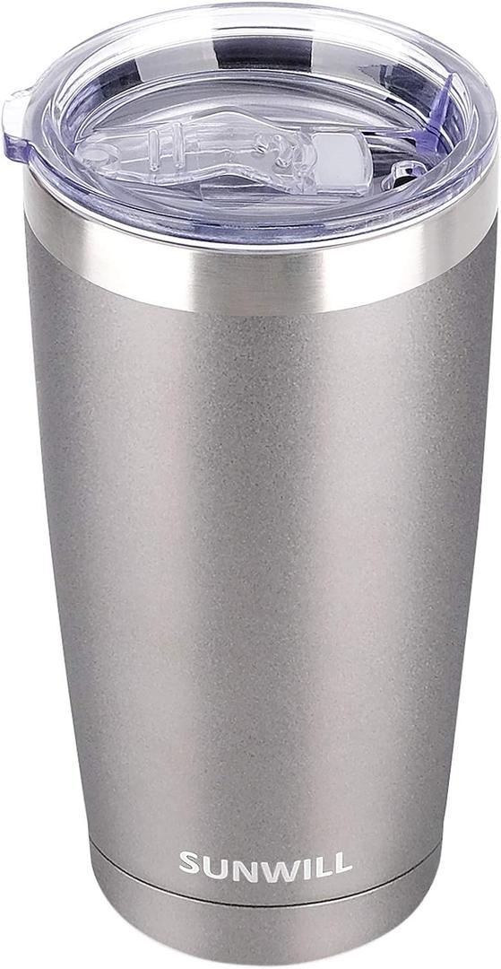 SUNWILL Travel Coffee Mug 1 Pc, 20 oz Tumbler with Lid, Insulated Stainless Steel Cup for Water, Tea, Ice,  Cool Grey