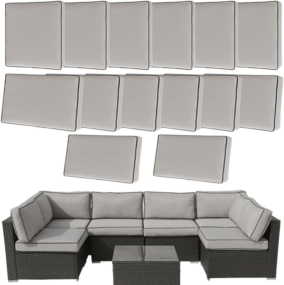 14Pcs Outdoor Cushion Covers Replacement Washable w/Zipper for 6-Seaters Sofa Patio Slipcovers Set Seat and Back Covers Only-25.6x25.6x3.9inch