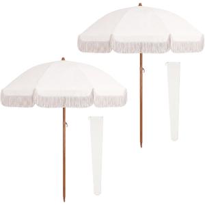 2 Pcs 7ft Boho Beach Patio Umbrella with Fringe