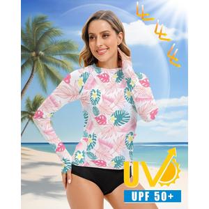 Long Sleeve Swimsuits Rash Guard Bathing Suit for Women UPF 50+ SPF UV Protection Shirts with Pockets, Medium