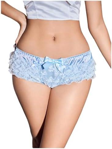 SHENHE Women's Layered Lace Satin Underwear Ruffle Bow Panty Mid Rise Kawaii Lolita Brief XL