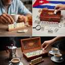 PRK 14 Cuban Double 9 Dominoes Set in Premium Wooden Box Classic White Tiles with Colored Dots Dominoes in Durable Wooden Storage Case Traditional Cuban Style for Friends