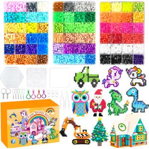 Fuse Beads Kit - 72 Colors 5mm Fuse Beads Set with Pegboards, Ironing Papers and Accessories, Fuse Beads 3 Boxes, DIY Craft Kits for Kids, Arts and Crafts Gifts for Girls & Boys Christmas Birthday