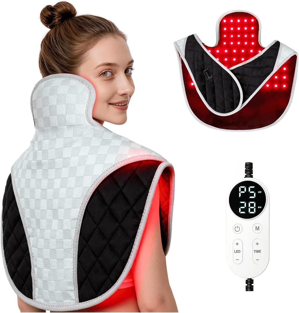 Red Light Therapy for Neck and Shoulders 3-in-1 LED Bead 660nm&850nm Infrared Light Therapy Belt for Neck Waist Back with Timer Remote Control Wearable Suitable for Home and Office Use