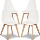 VECELO Dining Chairs Set of 4, Mid-Century Modern Kitchen & Dining Room Chairs, Molded Plastic Seat & Back, Solid Wood Legs, Armless, Non-Slip Feet, White