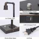 Industrial Table Lamp, Vintage Bedside Lamp with USB C and USB A Charging Ports, Dimmable Steampunk Office Lamp Metal Pipe Edison Reading Lamps for Bedroom, Dorm, Farmhouse Decor 6W LED Bulb Included