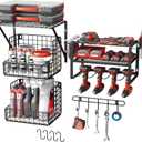 Power Tool Organizer Wall Mount - Multifunctional Garage Organization with Hanging Hooks and Baskets, Wall Shelving Drill Holder, Gift for Man Storage Rack, Black