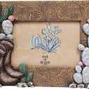 De Leon Collections Standing Landscape Photo Picture Frame, 6 x 4 Inch Polyresin, Turquoise on Leather