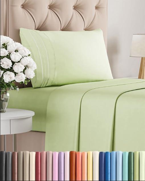 Twin Size 3 Piece Sheet Set - Comfy Breathable & Cooling Sheets - Hotel Luxury Bed Sheets for Women & Men - Deep Pockets, Easy-Fit, Soft & Wrinkle Free Sheets - Light Sage Green Oeko-Tex Bed Sheet Set