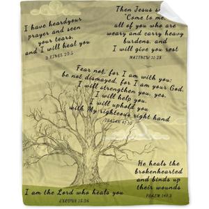 AMITAYUS Tree Healing Scripture Bible Verse Fleece Throw Sympathy Prayer Blanket Religious Christian Inspirational Gifts for Women Friends - 60''x80''