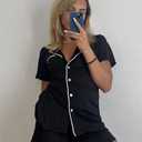 Ekouaer Pajamas Set for Women Short Sleeve Sleepwear Button Down Pjs Soft 2 Piece Lounge Sets Black X-Small