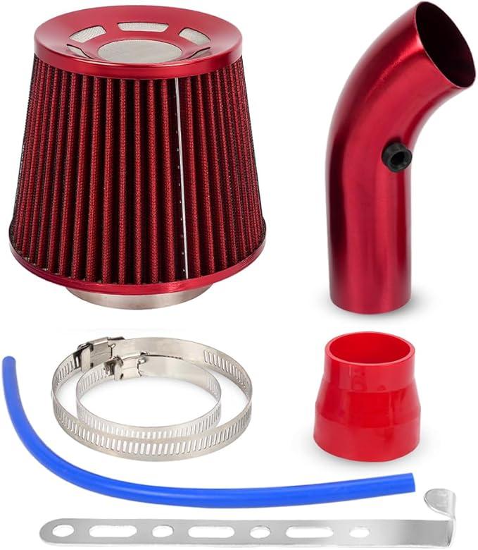 BARTOO 3'' Cold Air Intake Kit Aluminum Automotive Cold Air Intake Pipe Filter Induction Flow Hose Pipe Kit, Red