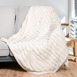 WOOMER Electric Heated Throw Blanket, Soft Faux Fur Fast Heating Blanket, 4 Heating Levels & 4 Hours Auto Off (50"x 60"), Machine Washable, Over-Heat Protection, ETL Certification (Throw 50"  60", White)
