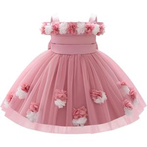 IBTOM CASTLE Toddler Baby Flower Girl Dress Wedding Pageant Formal Tulle Tutu Princess Birthday Party Gown (18-24 Months, Dusty Pink)