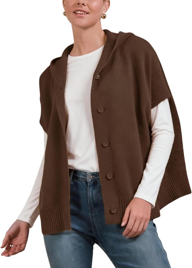 Xiaoxuemeng Womens Cardigan Sweaters Lightweight Knitted Hood Sweater Button Down Coat(Coffee-M)