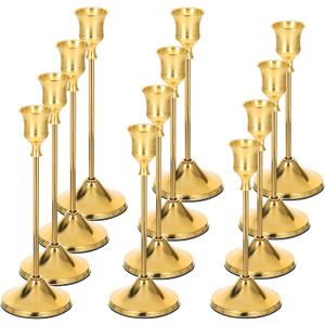 12 Pcs Candlestick Holders Taper Candle Holders, Metal Tall Candlestick Holder Golden Candle Stick Holder for Pillar Candles, Candlesticks for Party Fireplace Wedding Dining Table Halloween Decoration