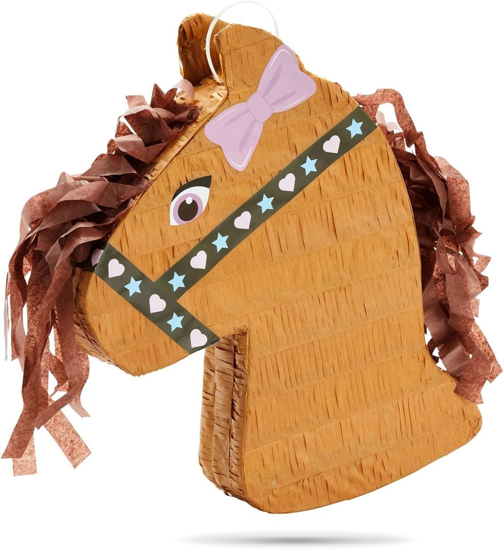 BLUE PANDA Pony Design Pinata for Horse Themed Cowgirl Birthday Party Supplies, Small (12x16x3 in) - Horse Birthday Decorations - Cowgirl Themed Party Decorations
