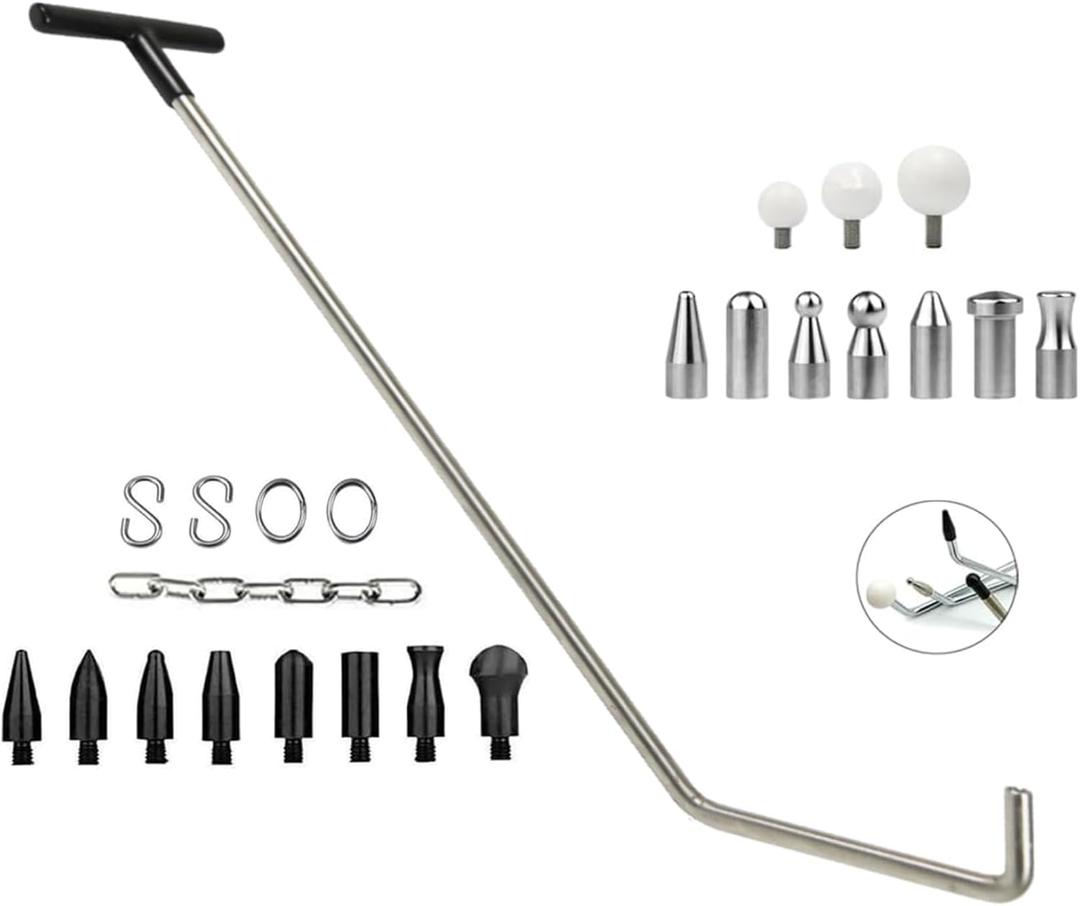LadyRosian Paintless Dent Repair Tool Kit Dent Removal Rods Set Stainless Steel Tools with S-Hook for Car Body Dent and Hail Damage Repair