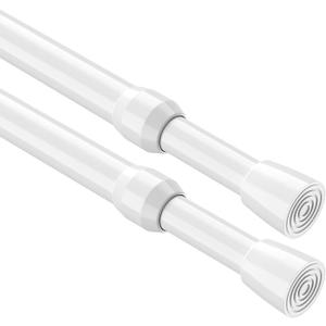MEXAU 2Pack Tension Curtain Rod 26-39 inch Spring Tension Curtain Rod White Adjustable Spring Rod Extendable Tension Rod for Kitchen, Bathroom, Window, Bookshelf,Closet.