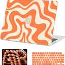AKIT Compatible with MacBook Air 15 Inch Case 2026 2025-2023 M5 M4 M3 M2 A3448 A3241 A3114 A2941, Unique Pattern Hard Shell Laptop Case+Keyboard Cover+Screen Protector for Mac Air 15 Inch, Orange Wave