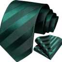 HISDERN Mens Tie Striped Ties and Handkerchief Set Business Formal Woven Pocket Square Wedding College Stripe Necktie