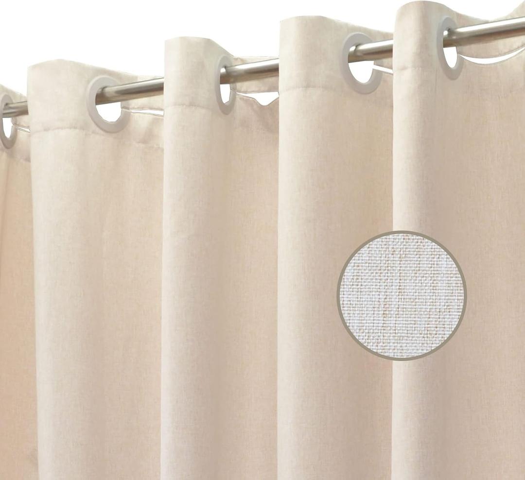 YISURE Beige Linen Shower Curtain 84 Inches Long, No Hook Needed Heavy Duty Fabric Shower Curtain for Bathroom, 72x84