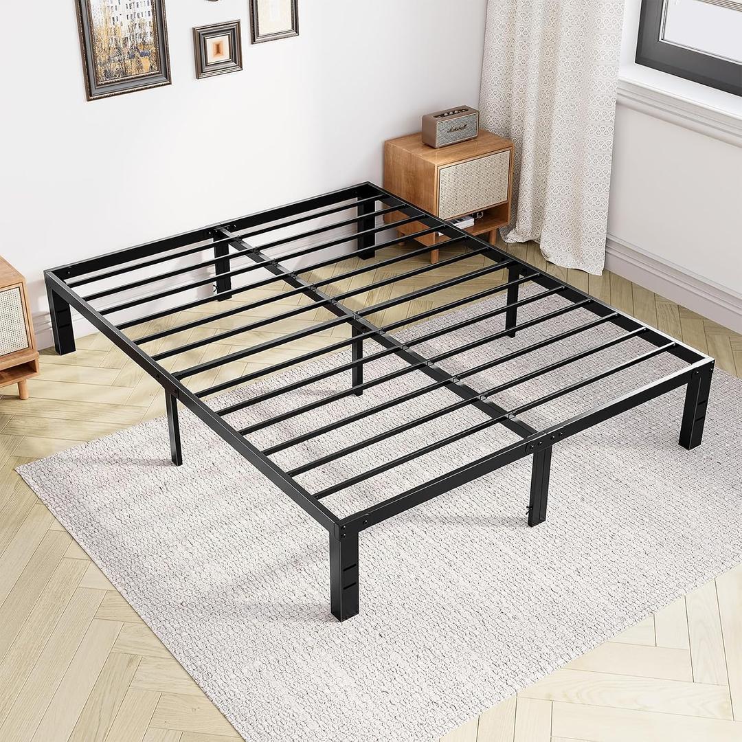 DUMOS Queen Size 12" Bed Frame - Metal Platform Bed Frame Mattress Foundation with Steel Slat Support, No Box Spring Needed, Storage Space Under Base, Easy Assembly, Black